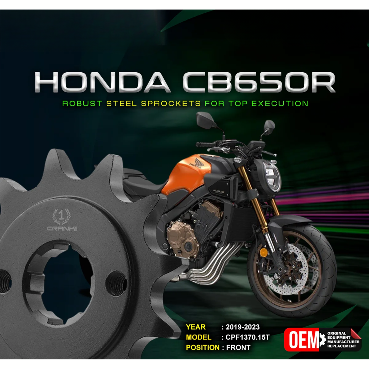 Crank1 Honda CB 650R (2019-2023) Performance Motorcycle Sprocket - Chrome - CPF1370.15T