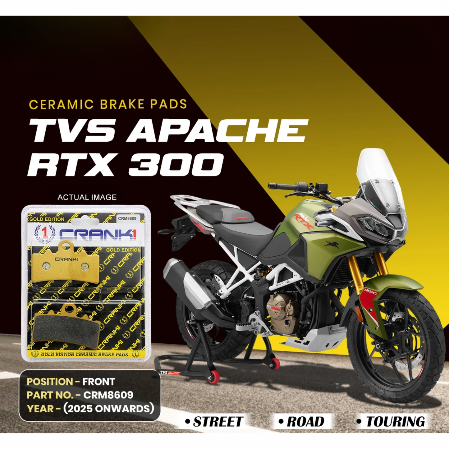 Crank1 Ceramic Brake Pads for TVS Apache RTX 300 (2025 Onwards)