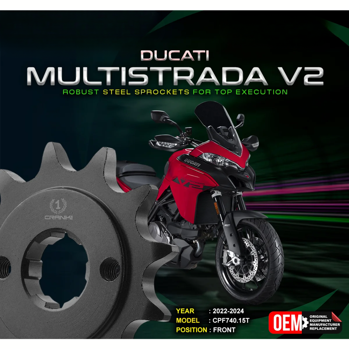 Crank1 Ducati Multistrada V2 (2022-2024) Performance Motorcycle Sprocket - Black - CPF740.15T - Crank 1