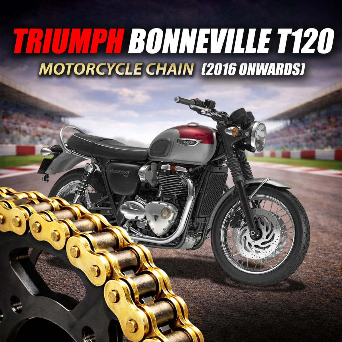Crank1 Triumph Bonneville T120 (2016 Onwards) 525 Pitch ZVM-X 100L Chain - Gold