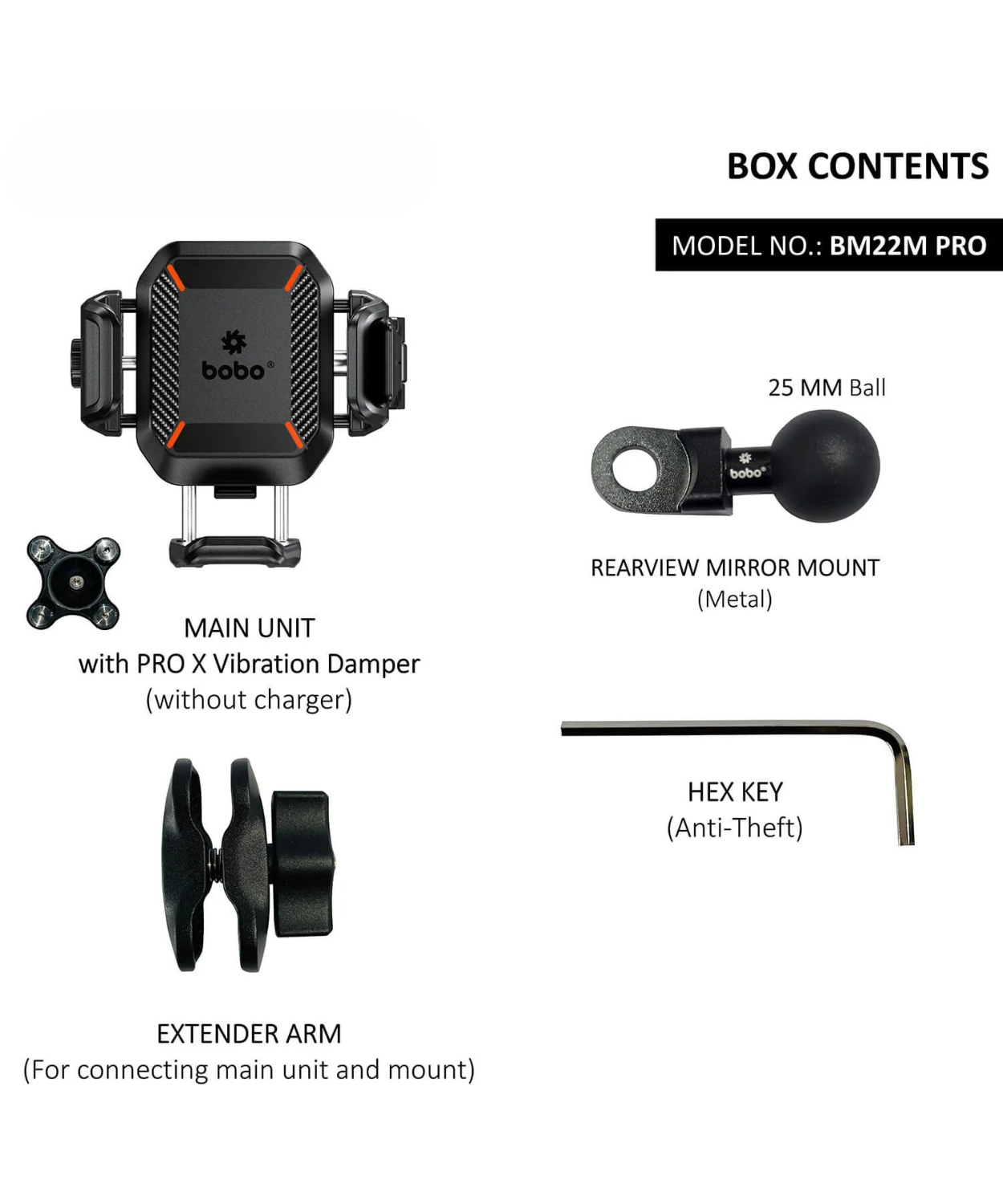 BOBO BM23H Pro Handlebar Mount Anti-Vibration and Anti-Theft with 15W Wireless / 36W USB-C Charger.