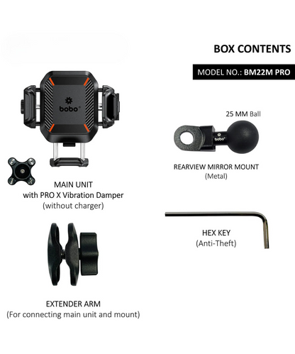 BOBO BM23H Pro Handlebar Mount Anti-Vibration and Anti-Theft with 15W Wireless / 36W USB-C Charger.