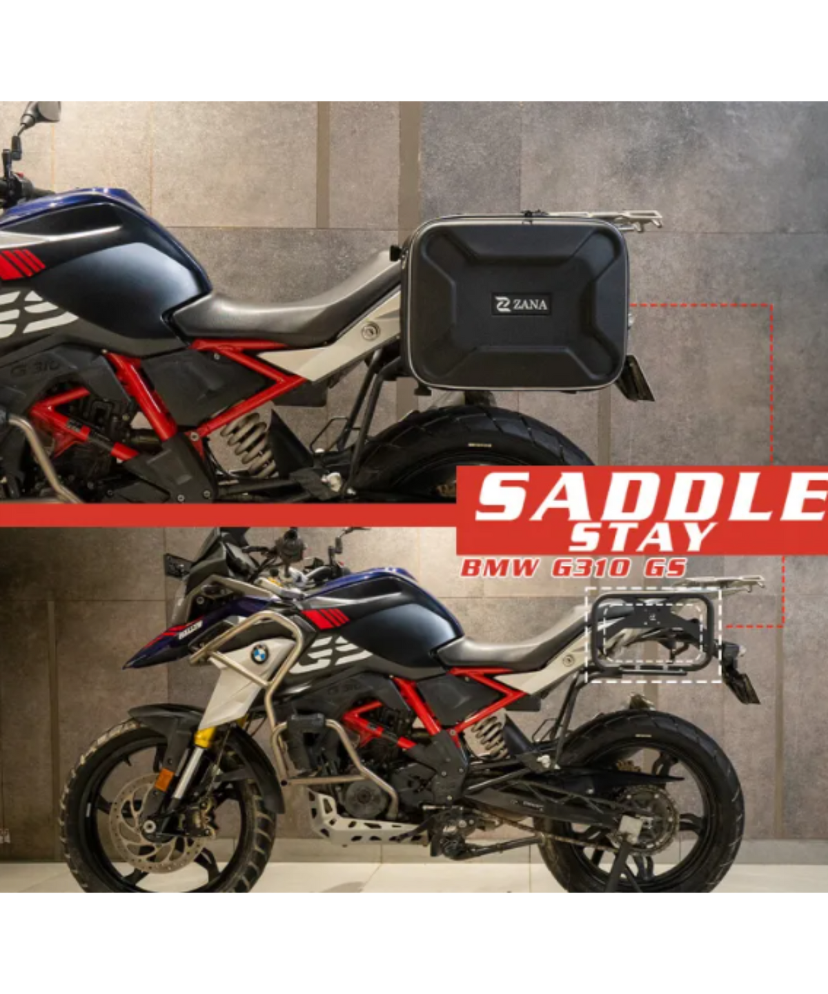 Zana BMW 310 GS Saddle Stay V-2 with Exhaust Sheild and Jerry Can Mount - ZI-8341 - Zana