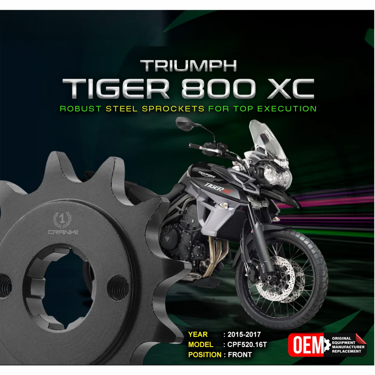 Crank1 Triumph Tiger 800 XC (2015-2017) Performance Motorcycle Sprocket - Chrome - CPF520.16T - Crank 1