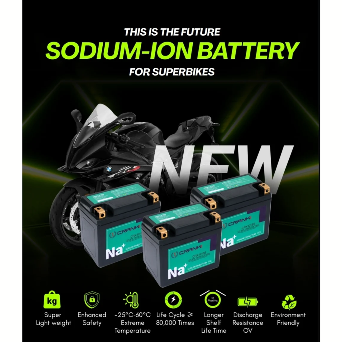 Crank1 Kawasaki Ninja 400 (2018 Onwards) Sodium ION Factory Activated Battery - CRX10S – view 2