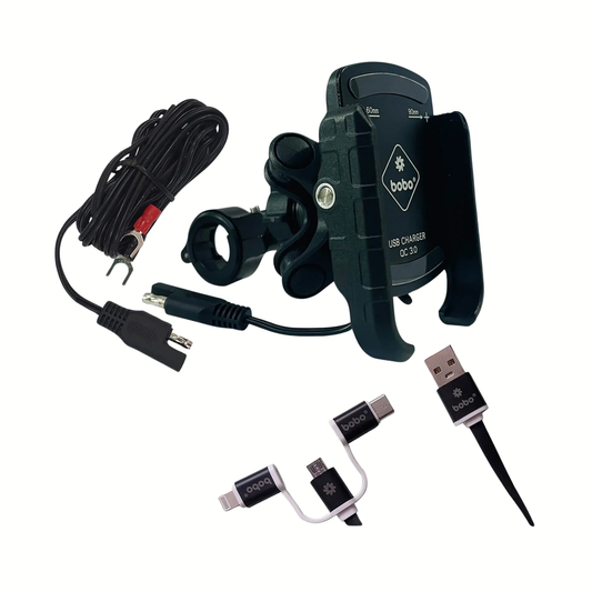 BOBO BM1 Pro Pluse Bike Phone Holder Jaw-Grip with Vibration Damper and Fast USB 3.0 Charger and SAE Connector & Fast USB Cable
