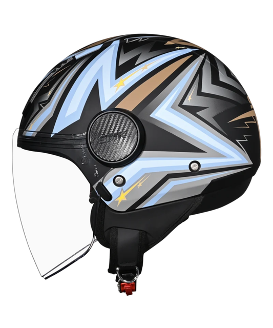 SMK Laminar Starz GL257 Half Face Helmet - Gloss Black Blue Brown