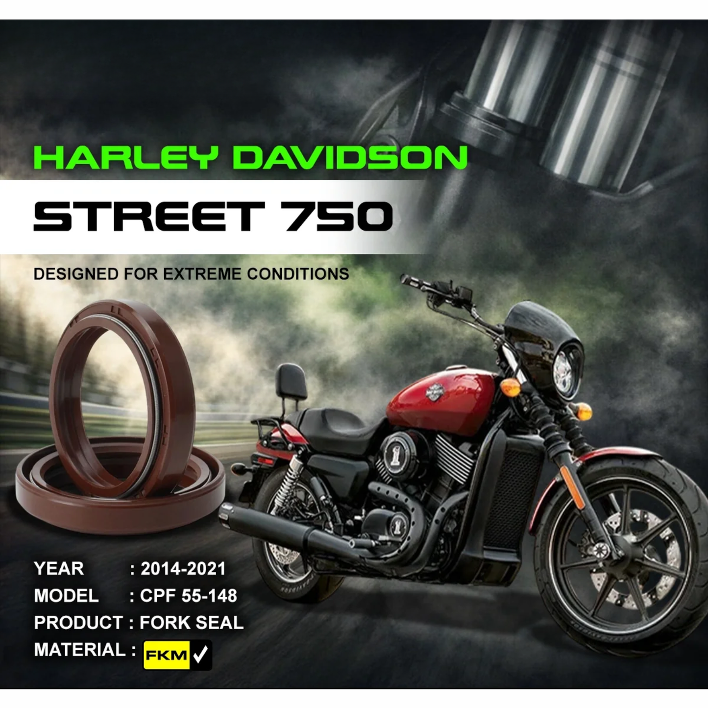 Crank1 Harley Davidson Street 750 (2014-2021) Fork Oil Seal FKM