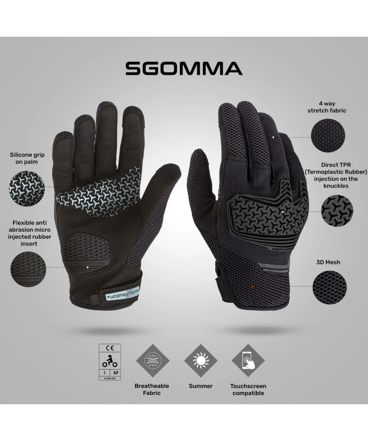 Tucano Urbano SGOMMA Riding Gloves - Black - Tucano Urbano