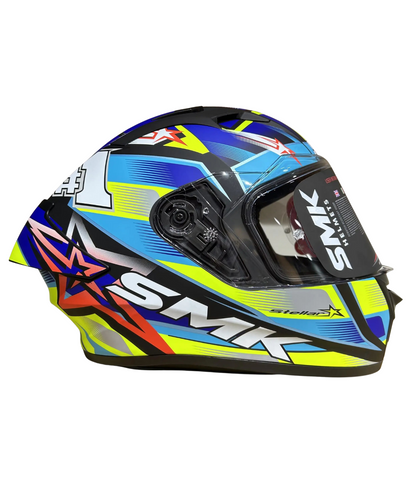 SMK Stellar Uno GRPS MA254 Full Face Helmet - Matt Black Blue Yellow