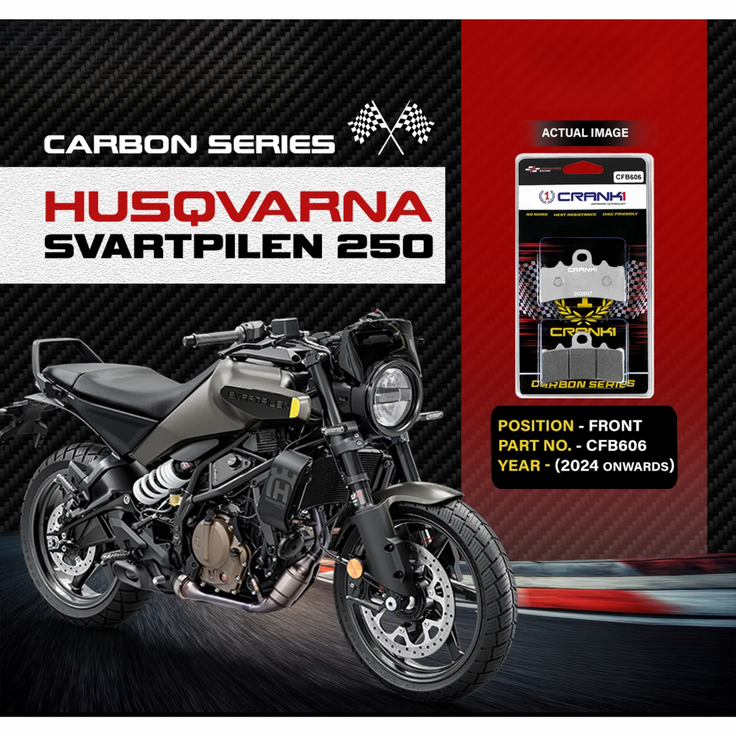 Crank1 Carbon Brake Pads for Husqvarna Svartpilen 250 (2024 Onwards)