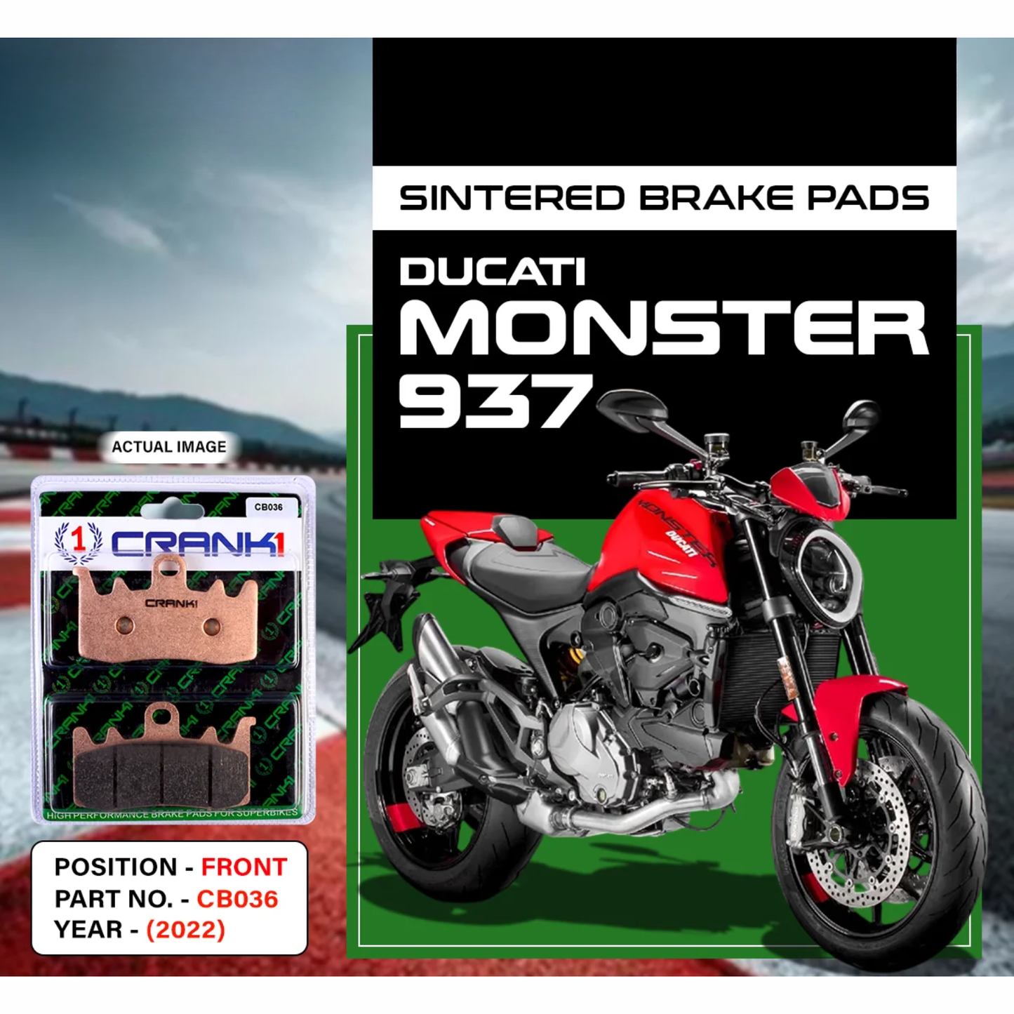Crank1 Fully Sintered H2 Series Brake Pads for Ducati Monster 937 (2022)