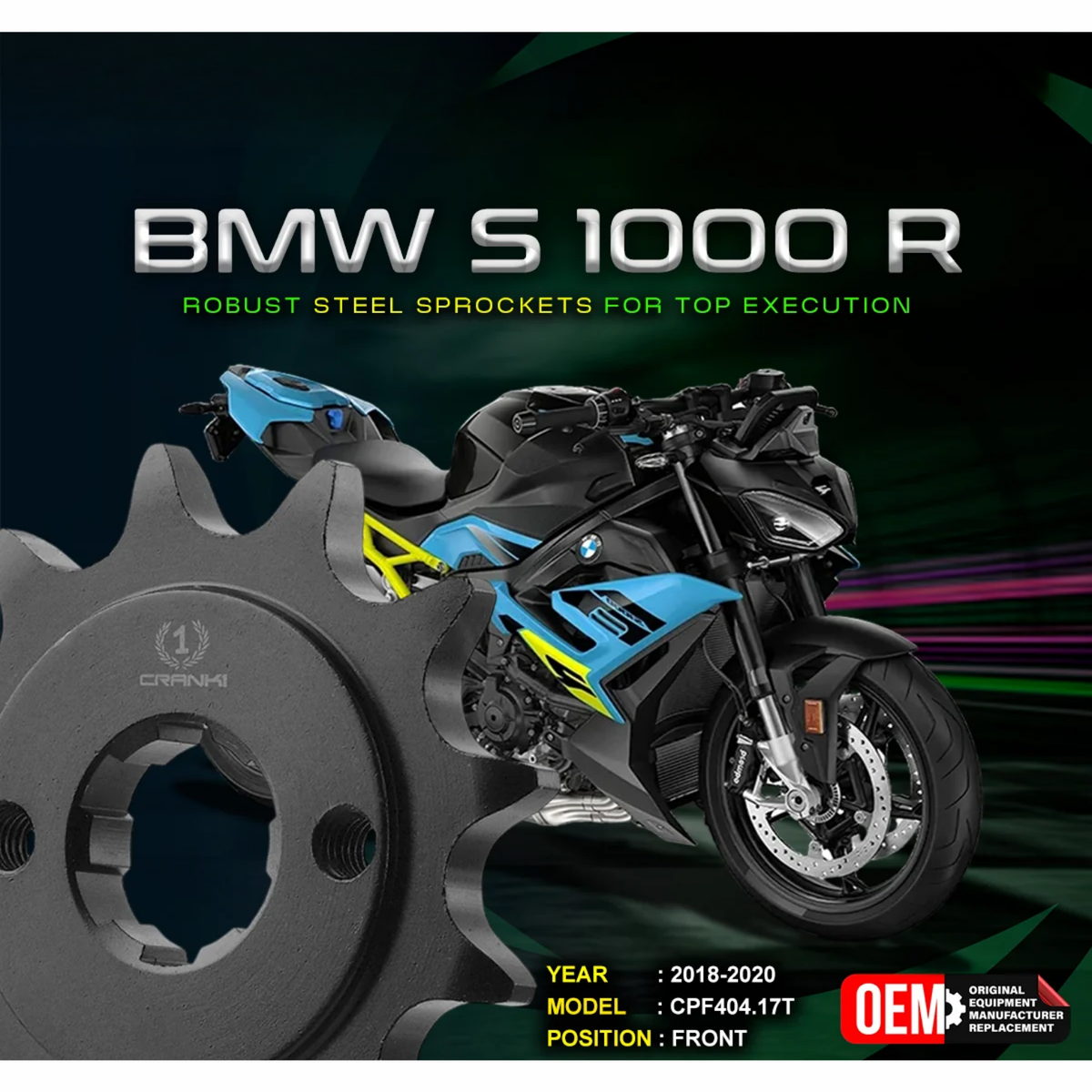 Crank1 BMW S 1000 R (2018-2020) Performance Motorcycle Sprocket - Black - CPF404.17T
