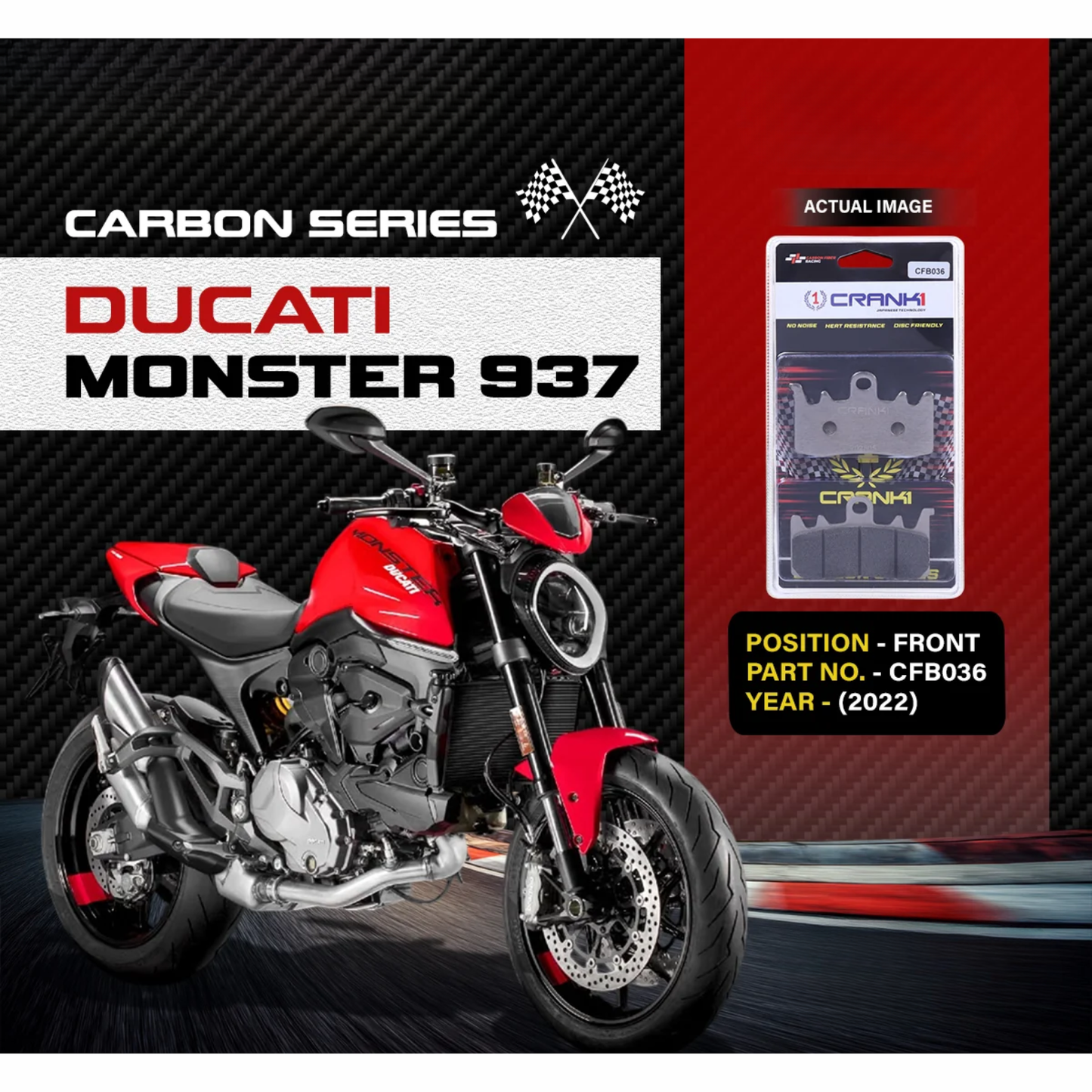Crank1 Carbon Brake Pads for Ducati Monster 937 (2022)