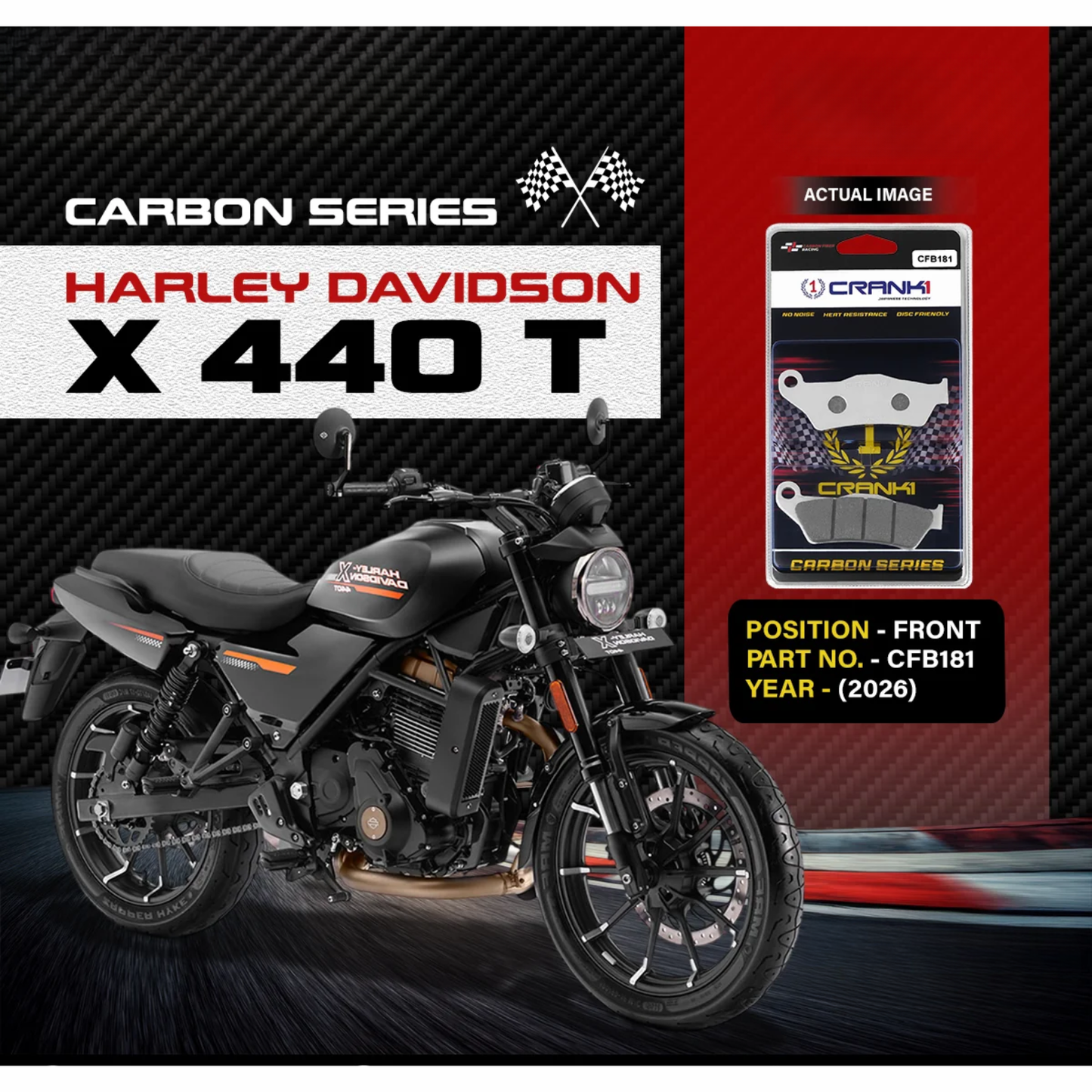 Crank1 Carbon Brake Pads for Harley Davidson X 440 T (2026)