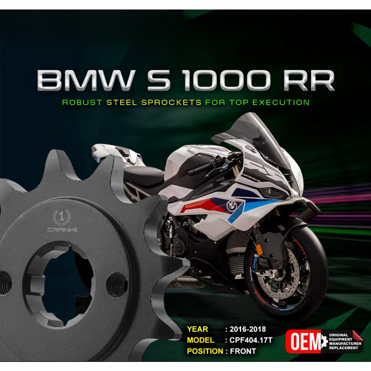 Crank1 BMW S 1000 RR (2016-2018) Performance Motorcycle Sprocket - Black - CPF404.17T