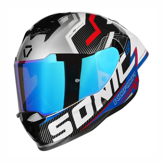 Korda Sonic GP SPI-D Helmet - Gloss Silver White Blue
