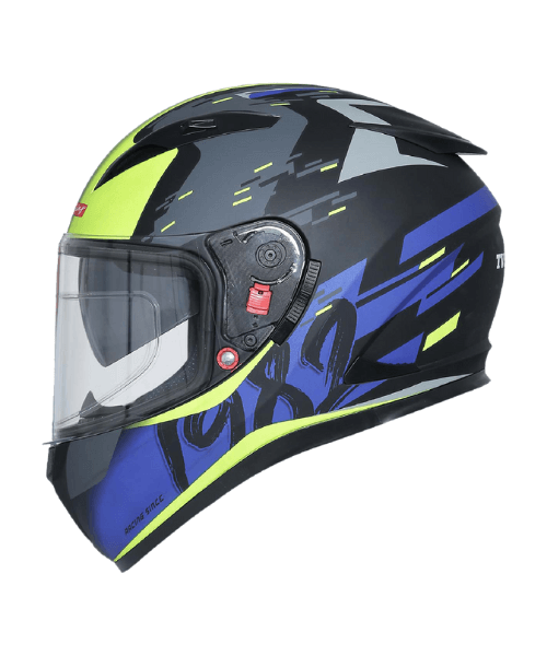 TVS Racing Matt Helmet - Blue & Neon Double Visor