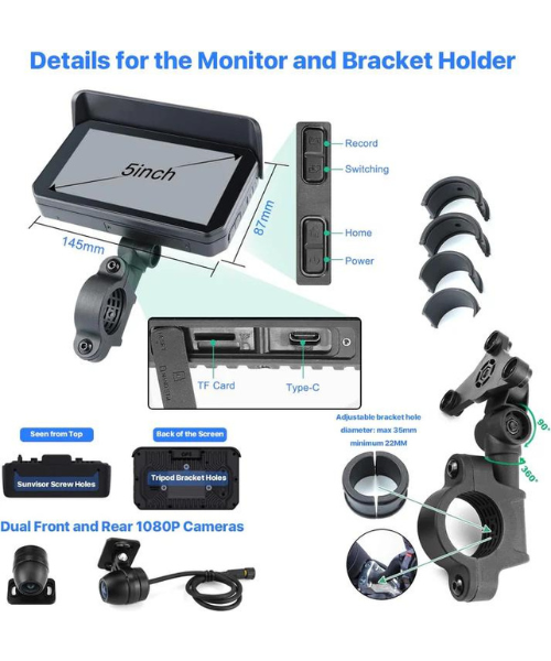 Fahren Motorcycle GPS CarPlay Android Auto Screen with Dash Cam and Tyre Pressure Monitoring