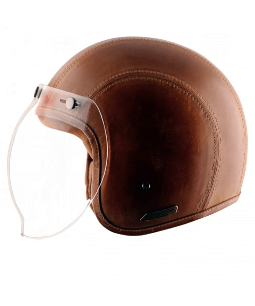 Axor Retro Jet Leather Burnt Helmet - Camel Brown