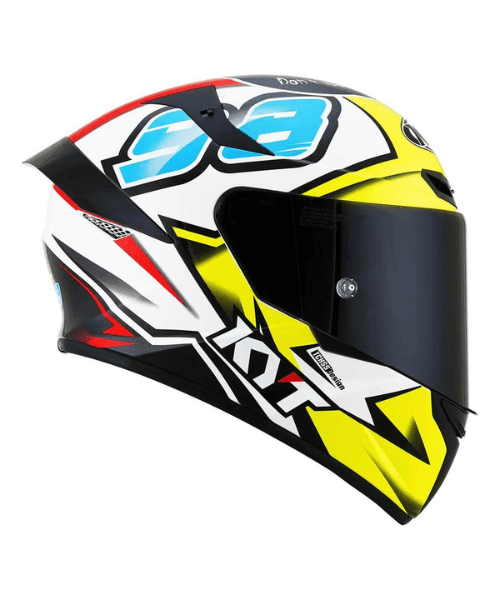 KYT TT Course 98 Bomb Helmet - Gloss Yellow Black Blue