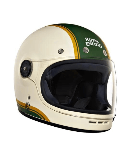Royal Enfield Drifter V2 White Big Stripe Helmet - Matt Battle Green