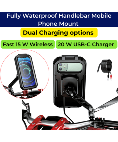 Yellowfin Fully Waterproof Mirror Mount Mobile Phone Holder with Wireless Charger - M18L-A2 Mirror Mount