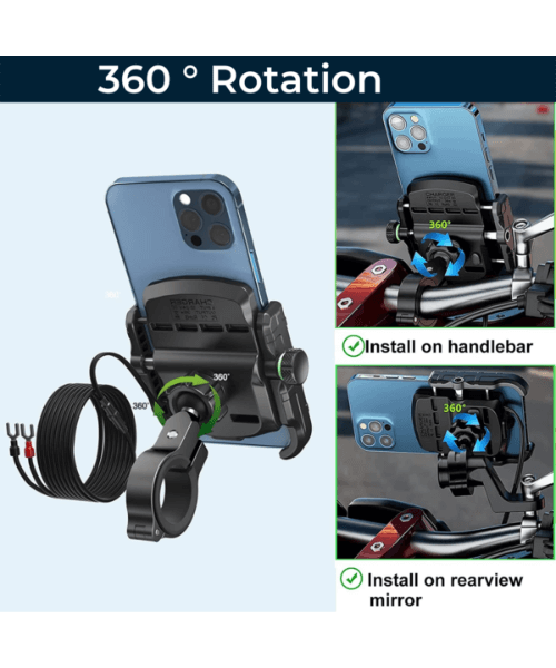 Yellowfin Jaw Grip Bike Mobile Phone Holder with Fast USB QC 3.0 Charger & SAE Pin - M8C Black