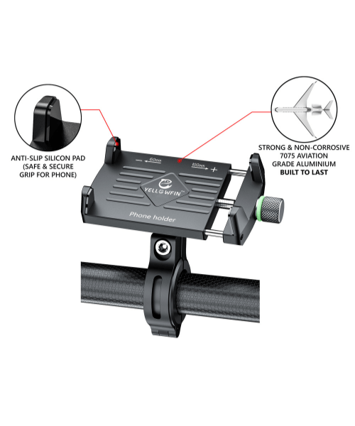 Yellowfin Claw Grip Aluminium Mobile Phone Holder Mount with 360 Rotation - M7 Black