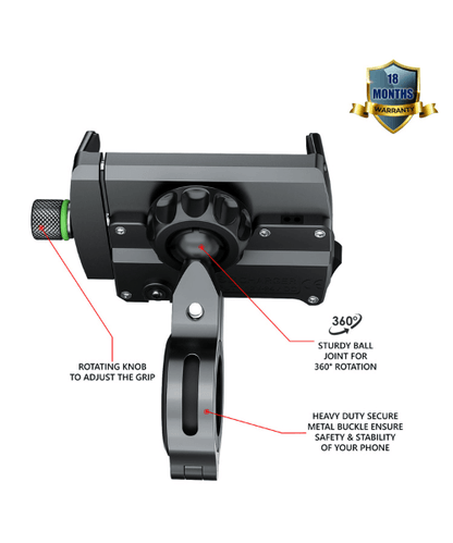 Yellowfin Claw-Grip 2.5 A USB Mobile Holder with Charger for Bikes / Scooters - M6 Black