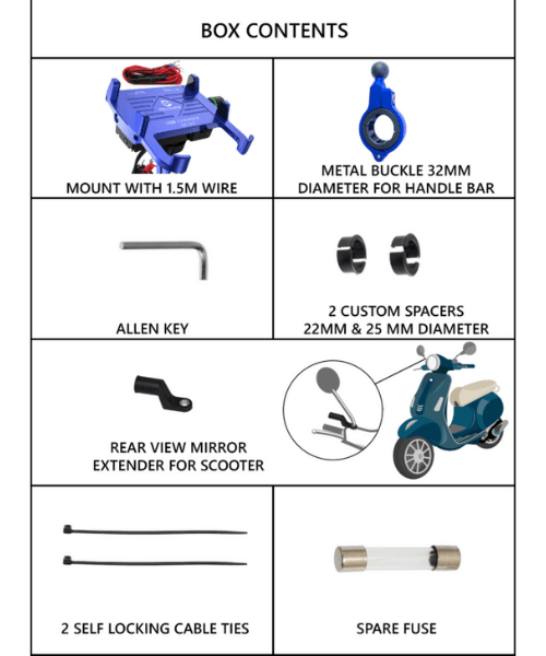 Yellowfin Claw-grip with Fast QC 3.0 Mobile Holder with charger for Bikes & Scooters - M6S Blue