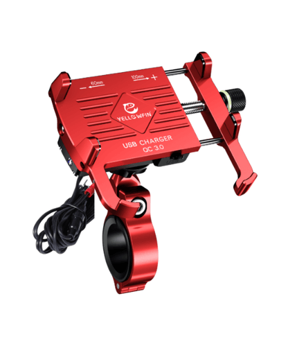 Yellowfin Claw-grip with Fast QC 3.0 Mobile Holder with Charger for Bikes & Scooters - M6S Red