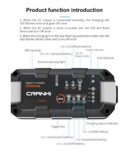 Crank1 Battery Charger for Motor Cycle - F3500