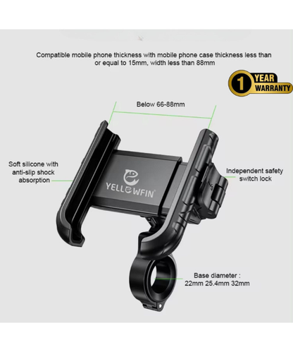 Yellowfin Quick Release Jaw Grip Mobile Phone Mount Holder with 360¬? Rotation for Handlebar - BKW-1