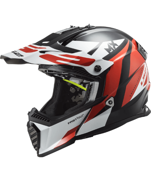 LS2 MX437 Fast Evo Strike Motocross Helmet - Gloss Black White Red