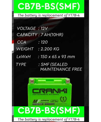 Crank1 Battery For Ducati super sport (2021-2022) - CB7B-BS