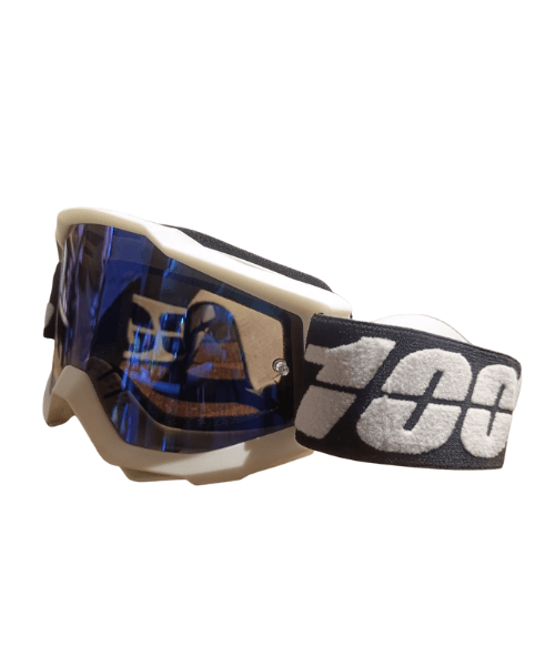 100% The Racecraft Mirror Blue Lens MX Goggle - White