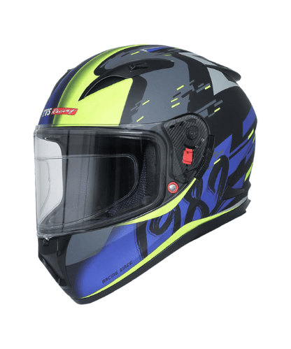 TVS Racing Matt Helmet - Blue & Neon - Single Visor