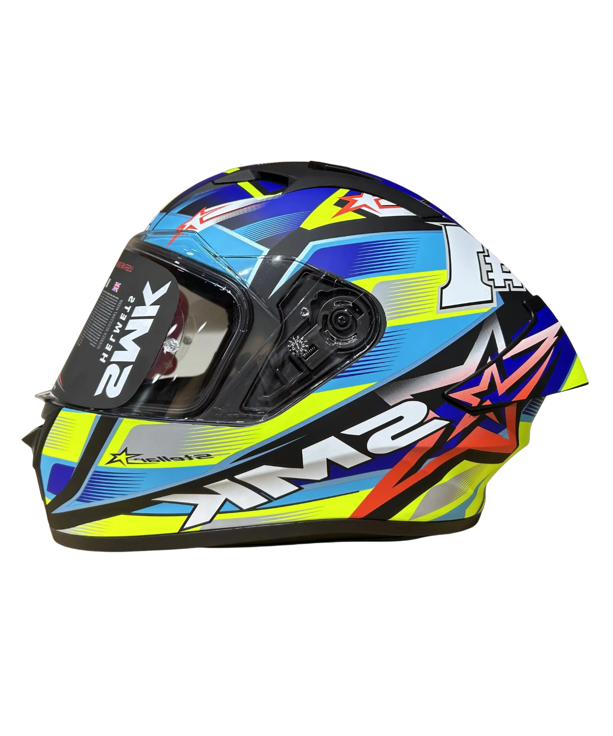 SMK Stellar Uno GRPS MA254 Full Face Helmet - Matt Black Blue Yellow