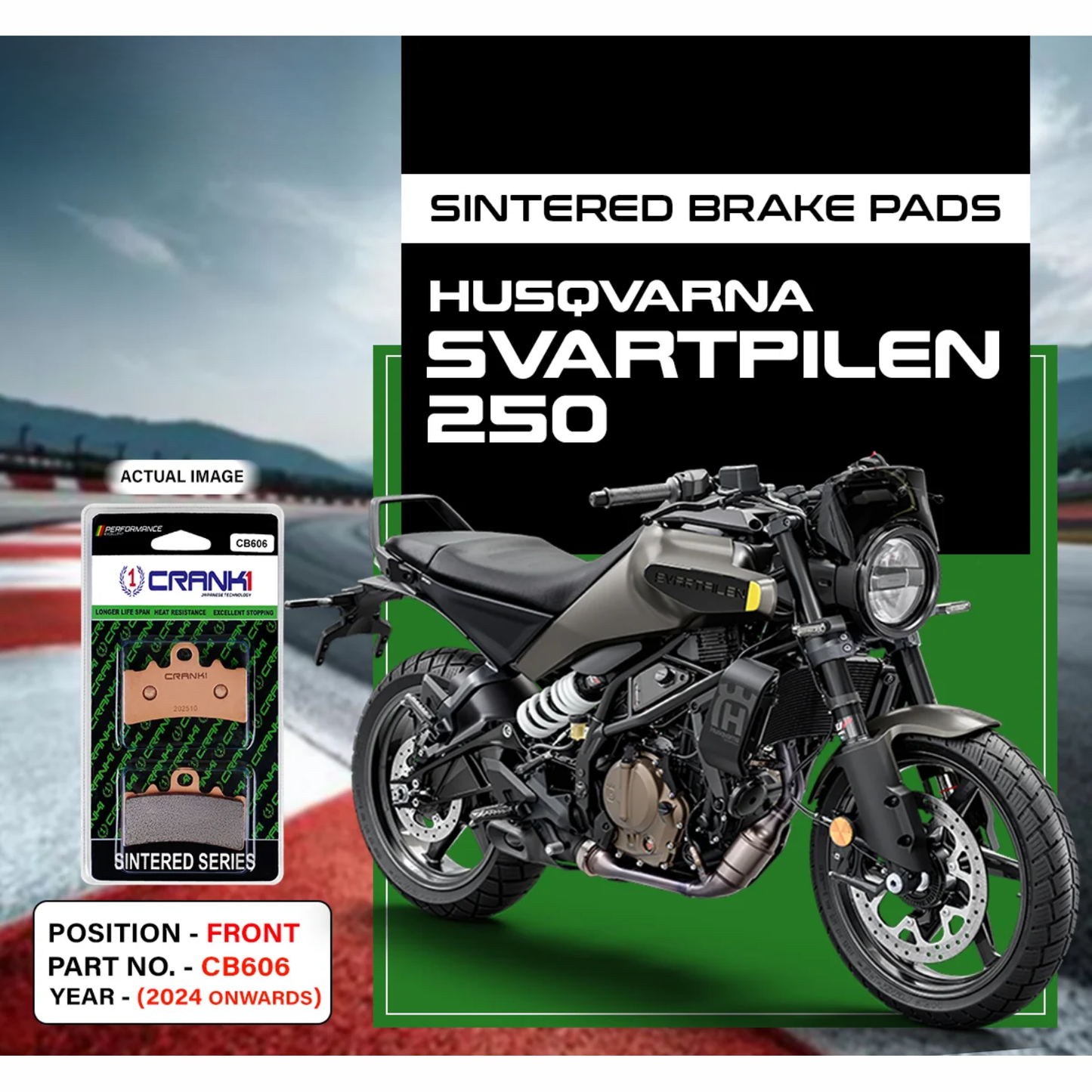 Crank1 Sintered Brake Pads for Husqvarna Svartpilen 250 (2024 Onwards)