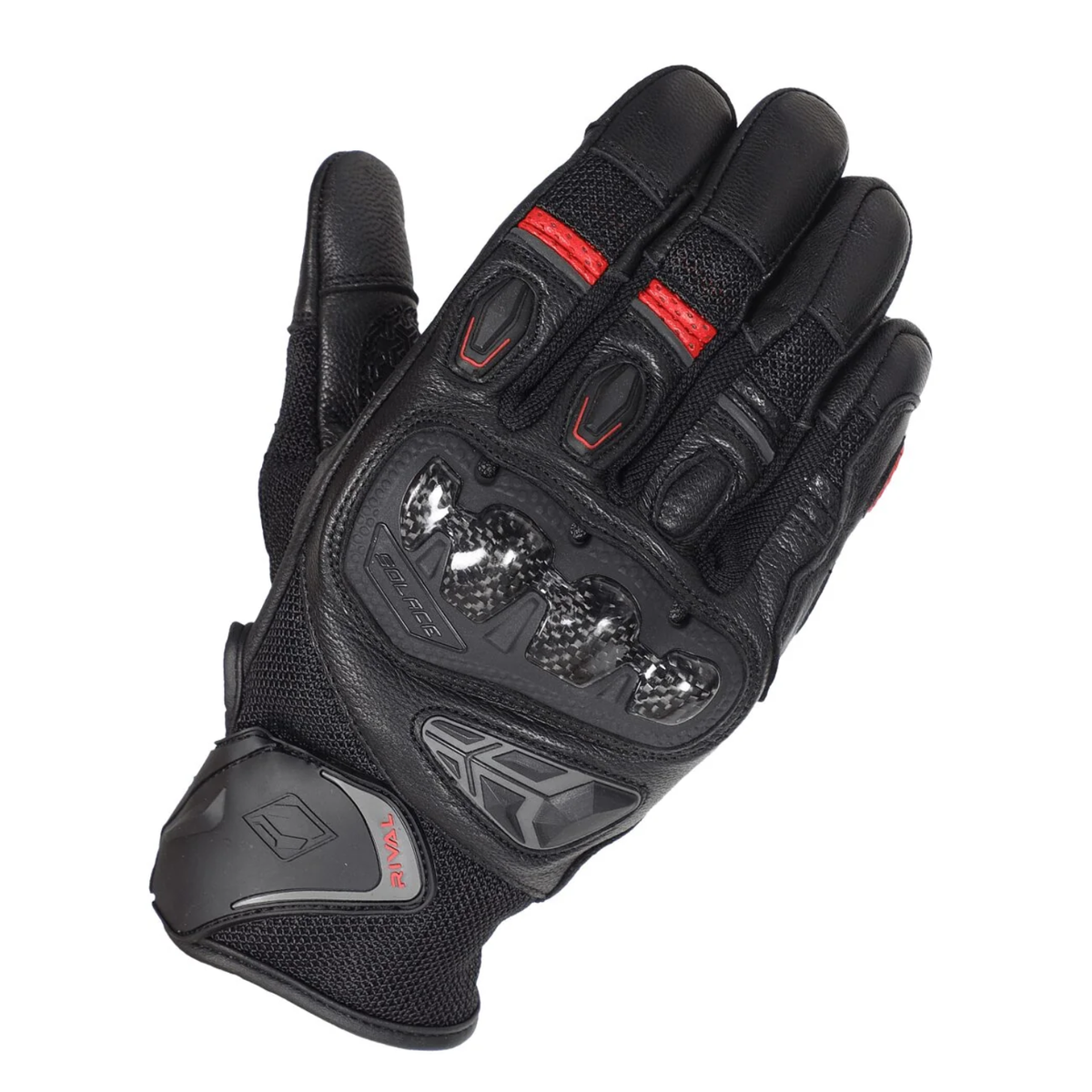 Solace Rival Carbon CE Motorcycle Riding Gloves - Red - Solace