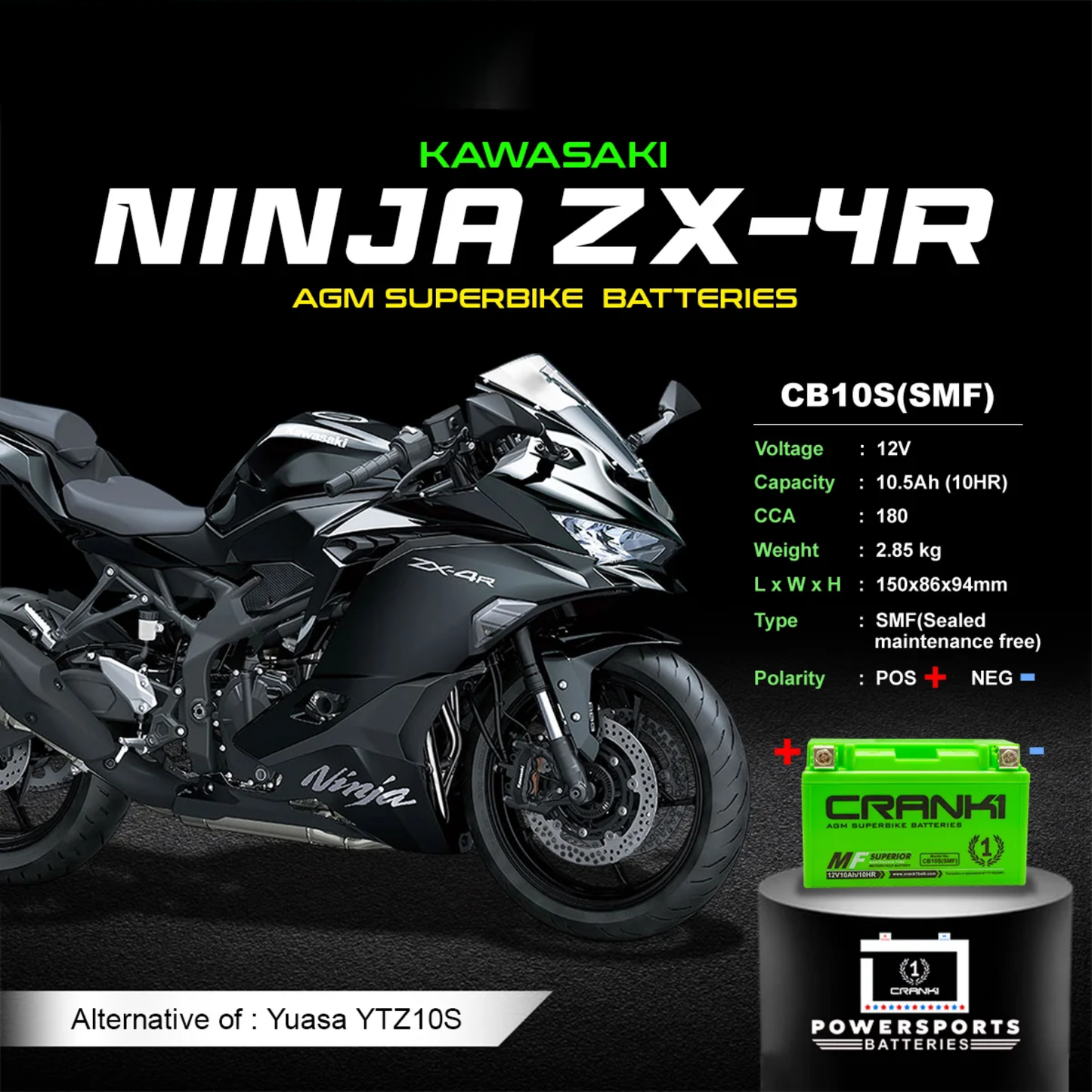Crank1 Kawasaki Ninja ZX-4R (2023 Onwards) Battery - CB10S