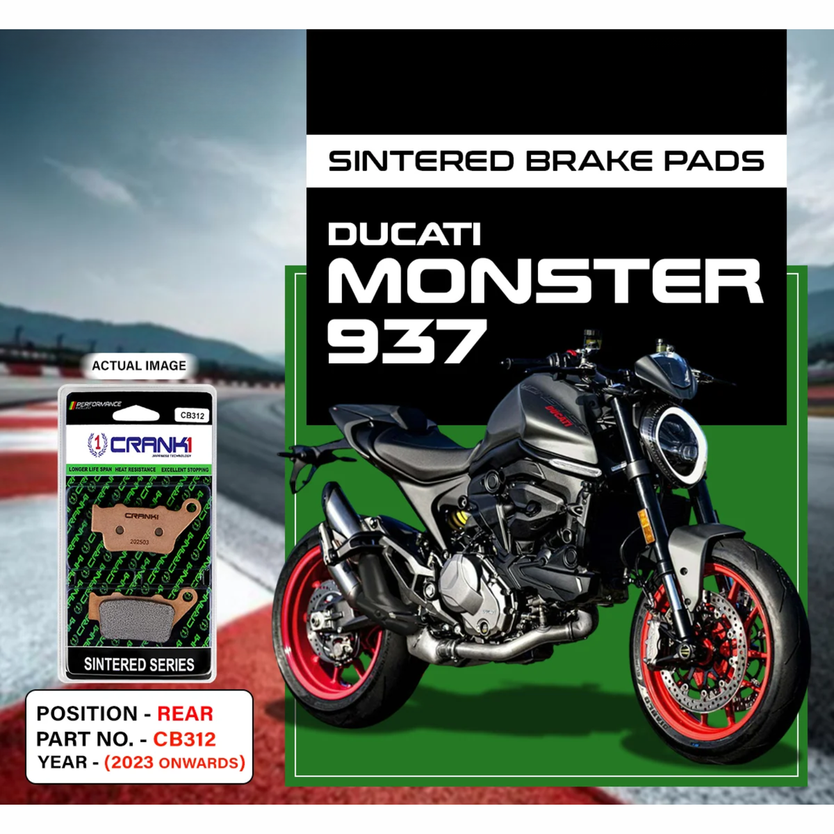 Crank1 Ducati Monster 937 (2023 Onwards) Fully Sintered H2 Series Brake Pads
