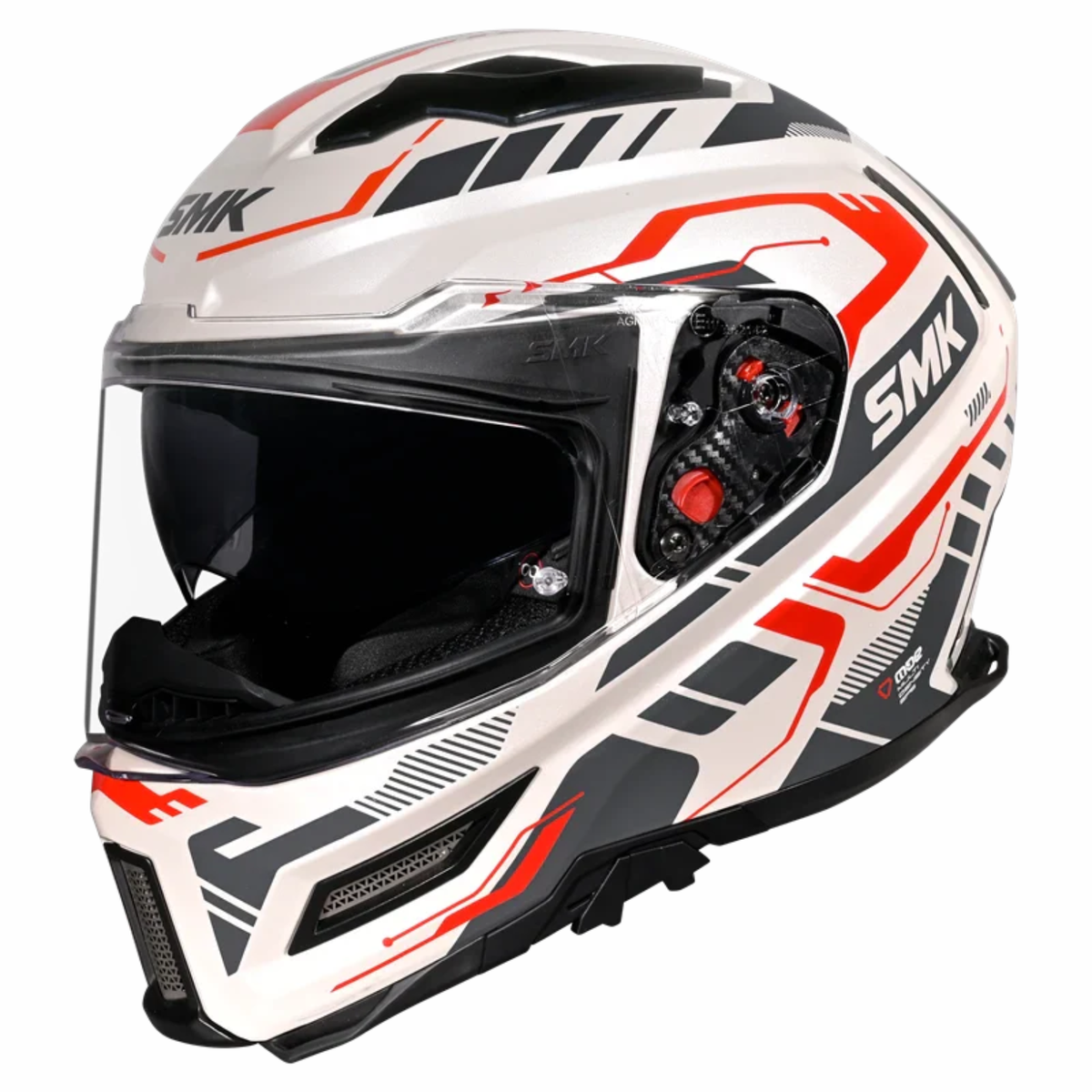SMK Agnar Tektron GRPS GL163 Full Face Helmet - Gloss Grey White Red - SMK