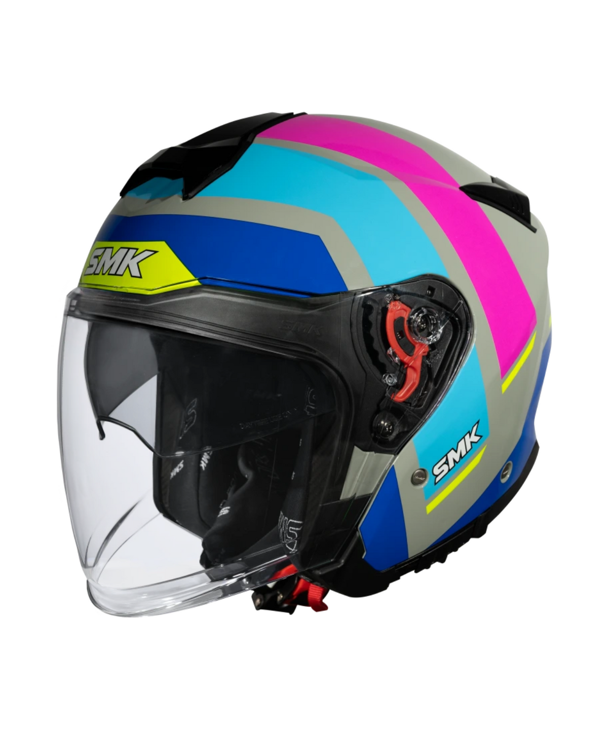SMK GTJ Rover GRPS GL659 Half Face Helmet - Gloss Grey Blue Pink - SMK