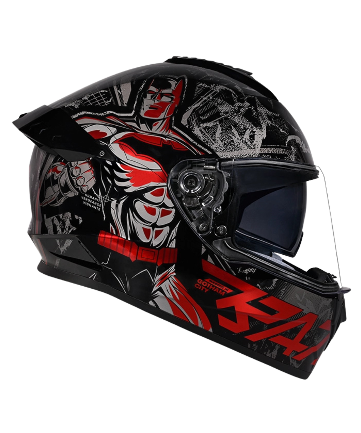 Studds Drifter Batman Edition Graphics Metallic Foil Helmet - Gloss Black Red Grey N4 - Studds