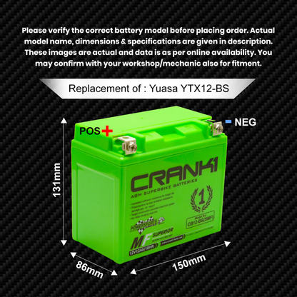Crank1 Battery For Triumph Street Scrambler 900 (2018) - CB12B-BS