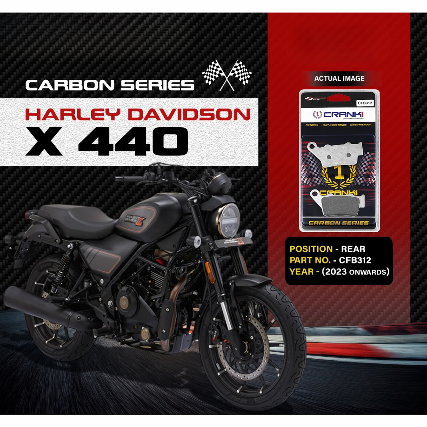 Crank1 Carbon Brake Pads for Harley Davidson X 440 (2023 Onwards)