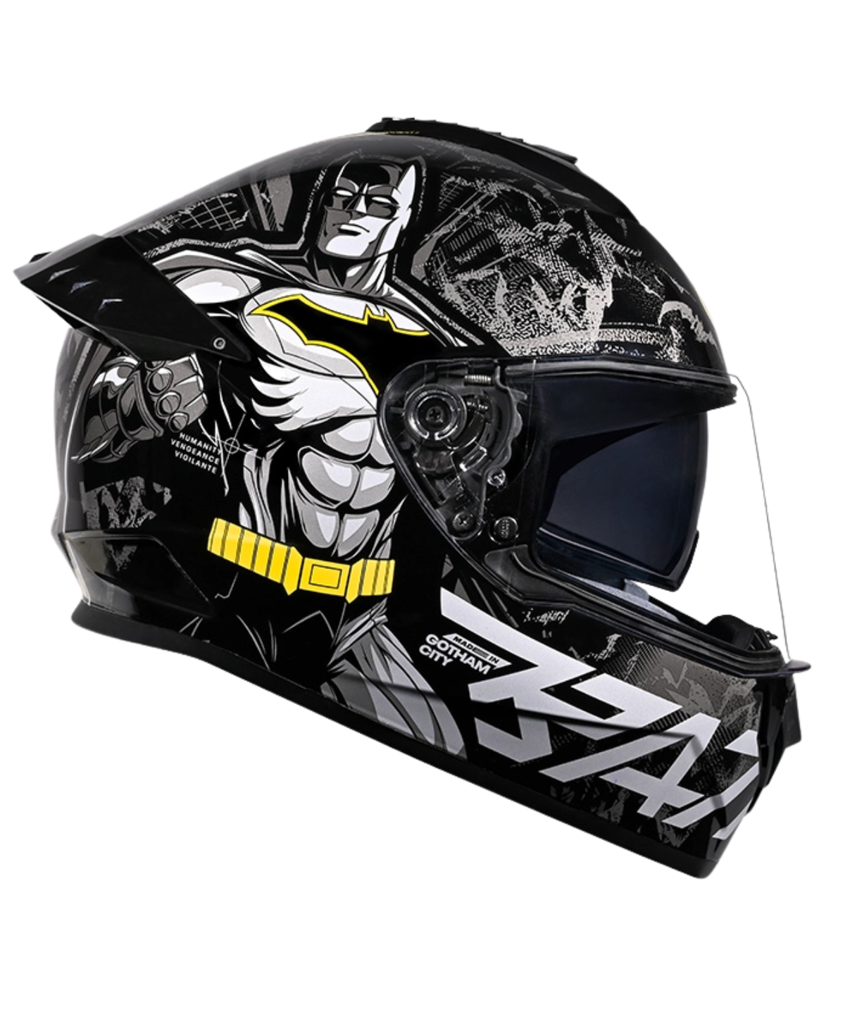 Studds Drifter Batman Edition Graphics Helmet - Gloss Black Yellow Grey N4 - Studds