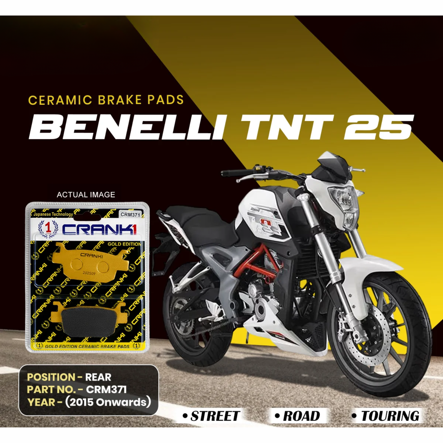 Crank1 Ceramic Brake Pads for Benelli TNT 25 (2015 Onwards)